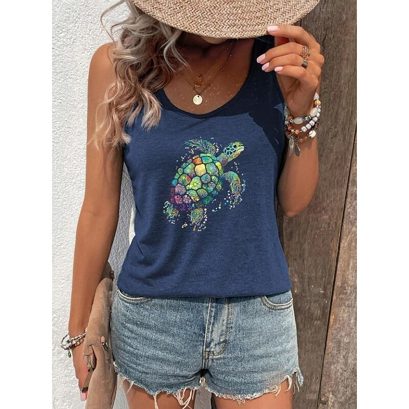Women's Camisole Tank Top Graphic Animal Elegant Daily Hawaiian Sleeveless Crew Neck Regular Tops Daily Holiday Beach Wear Print Navy Blue Summer Spring4