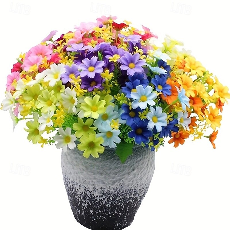 6 Bunches Daisies Artificial Flowers Assorted Color Outdoor Green Plant Shrub Plant Indoor and Outdoor Hanging Flowerpot Home Wedding Office Garden Porch Decoration4