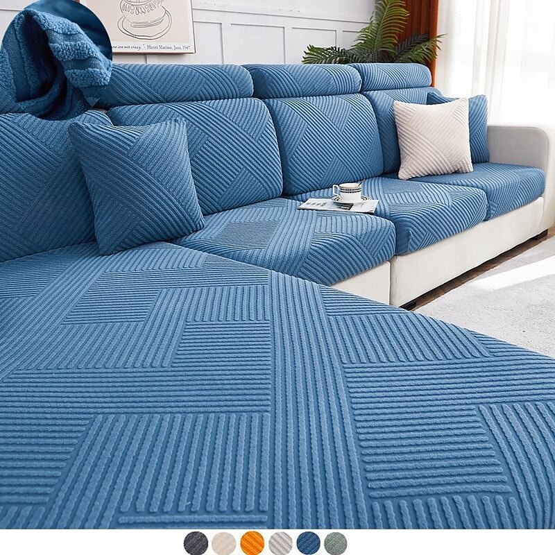 Stretch Sofa Seat Cushion Cover Slipcover Elastic Couch Sectional Armchair Loveseat 4 or 3 Seater L Shape Solid Soft Durable Washable