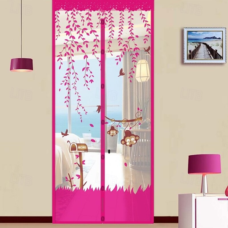 Magnetic Door Screen Mesh Screen Door Magical Mesh Screen Window Door Hands Free Magnetic Door Screen Automatic Closing Summer Curtain Net Floral Pattern