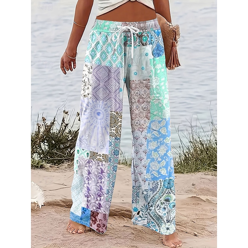 Women's Wide Leg Chinos Baggy Pants Vacation Vintage Fashion Full Length High Waist Graphic Geometric Paisley Printing Micro-elastic Formal Vacation Street Pink Blue Purple Green Summer Spring4