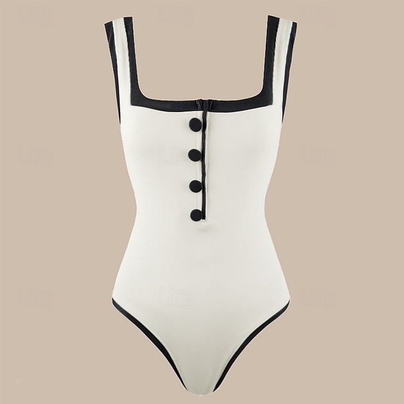 Women's One Piece Swimsuit Open Back Swimwear Patchwork Swimwear Black White Breathable Quick Dry Sleeveless - Swimming Surfing Snorkeling Summer4