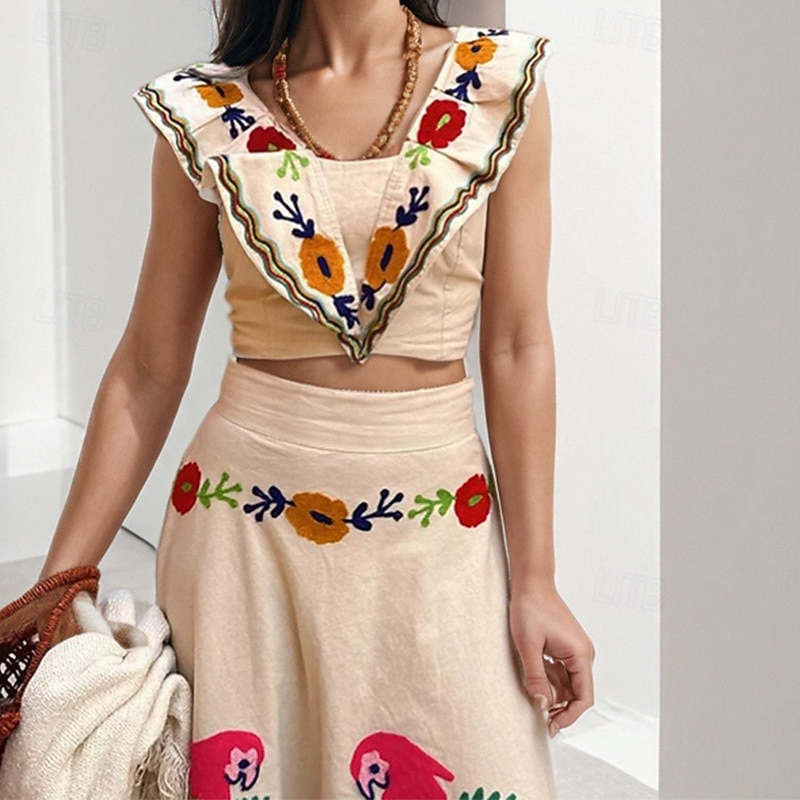 Women's Fashion Streetwear Skirt Sets Sleeveless V Neck Animal Print Daily Wear Date Beige Summer Regular Fit2