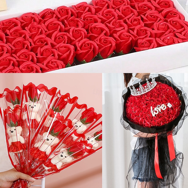 Rose Soap Flower Heads, Artificial Floral Heads for DIY Bouquet, Gift Box Decoration, Crafting, Wedding Party Favors, Fake Rose Heads for Gift Wrapping and Arrangements