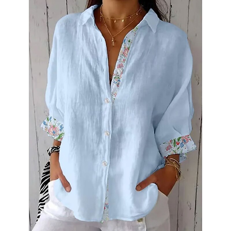 Women's Shirt Button Down Tunic Shirt Collar Long Sleeve Floral Graphic Vintage Daily Stylish Regular Tops Work Daily s Print Pink Blue Purple Spring