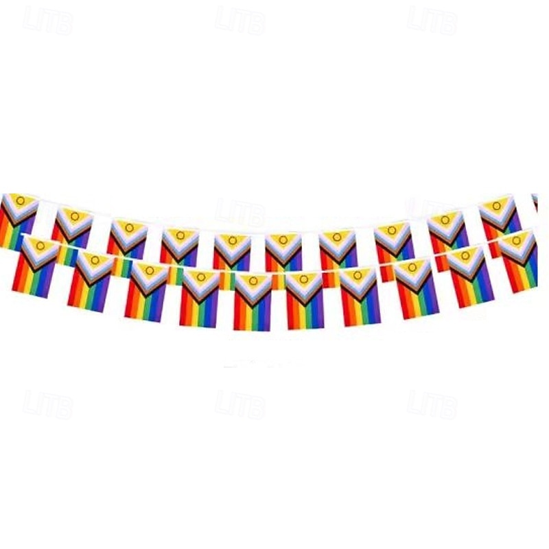 Pride Rainbow Bunting Flags Banner, 14×21cm Polyester Pennant Banner for LGBTQ Gay Party Decoration, Love is Love Pride Month Decor3