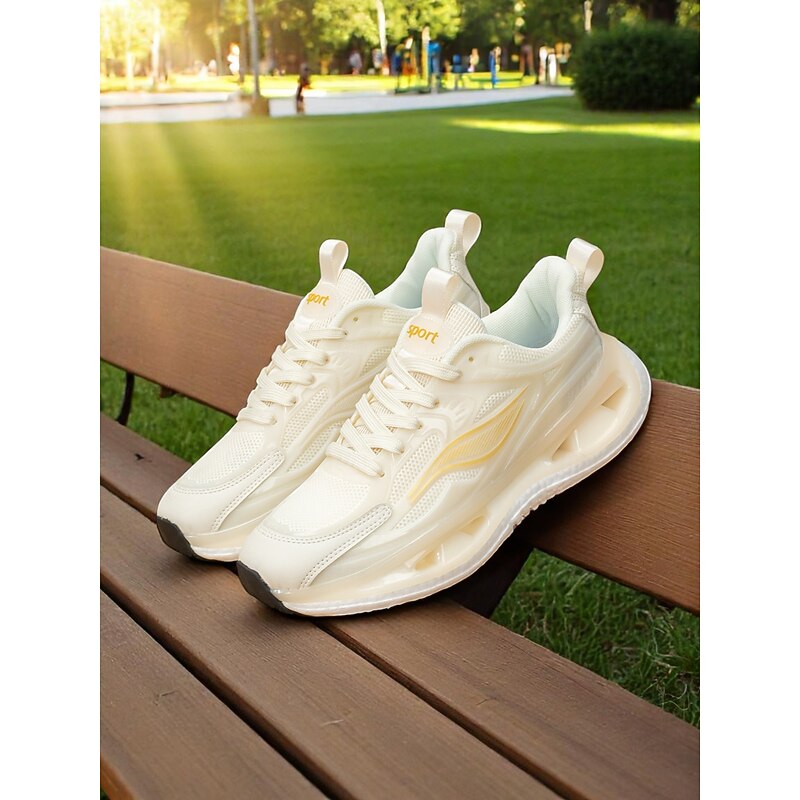 Women's Beige Air-Cushioned Sports Sneakers with Breathable Mesh Upper, Shock-Absorbing Sole for Running, Fitness and Casual Wear4