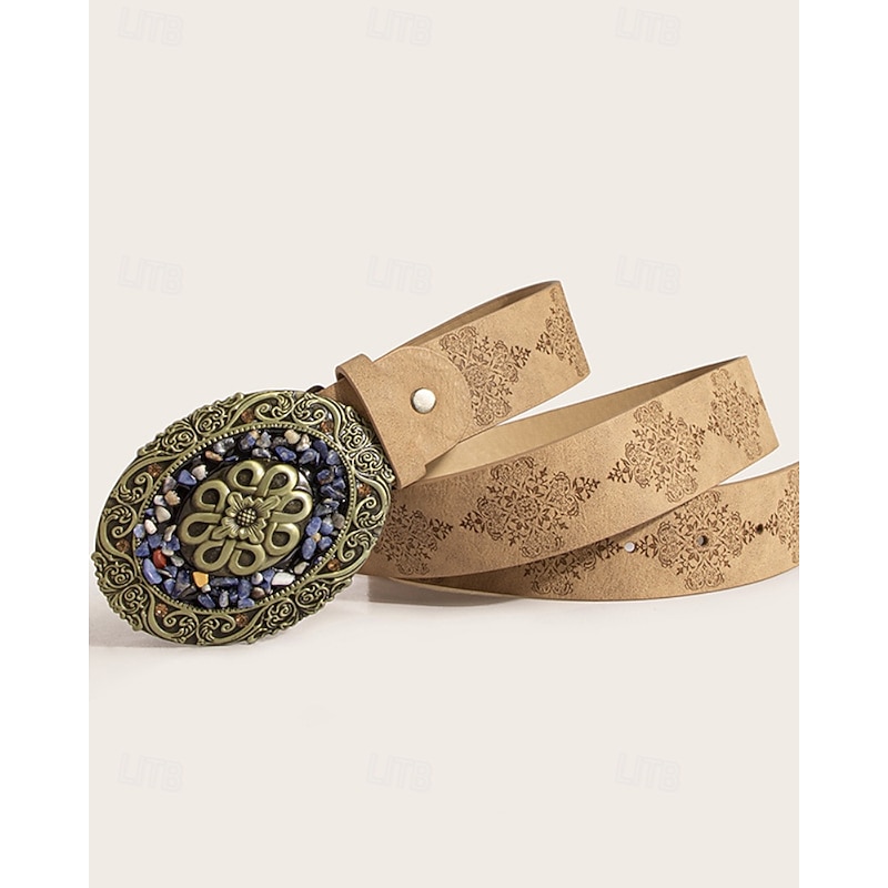 Women's Belt PU Brown Khaki Waist Belt Daily Holiday Floral