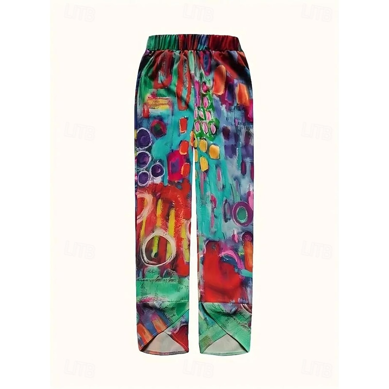 Women's Cotton Linen Pants Vacation Vintage Ethnic Style Full Length High Waist Drawstring Printing Vacation Street Causal Robin's Egg Blue Red Summer Spring Loose Fit2