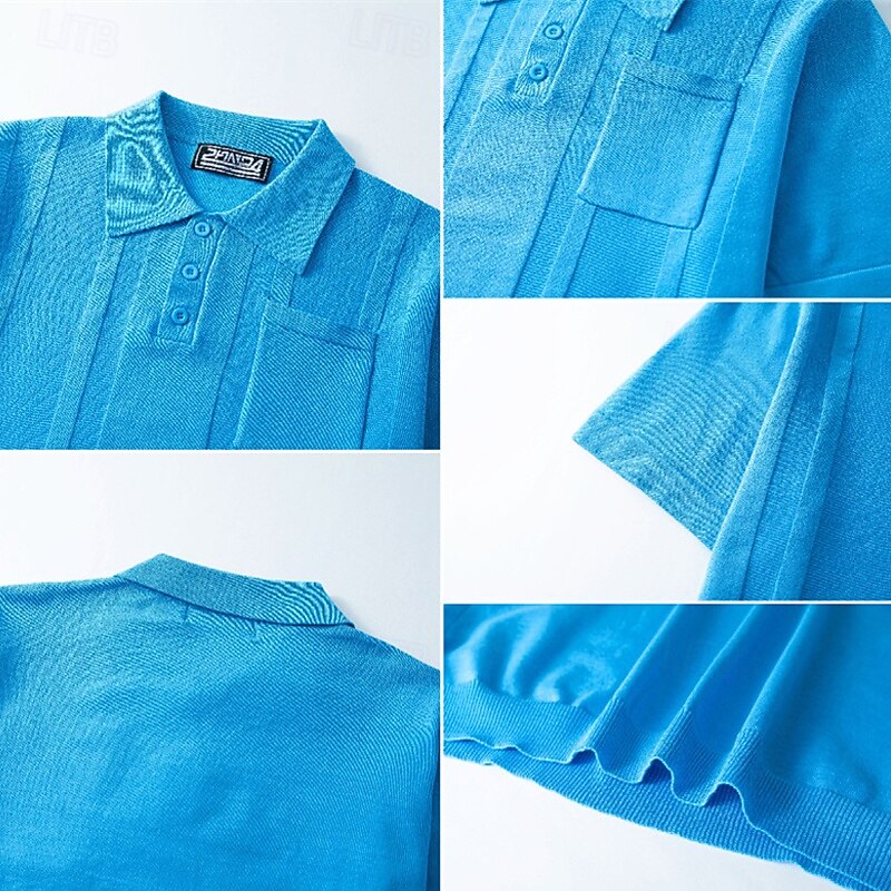 Men's Button Up Polos Golf Shirt Casual Sports Lapel Short Sleeve Fashion Basic Plain Buttons Summer Blue Brown Khaki Button Up Polos4