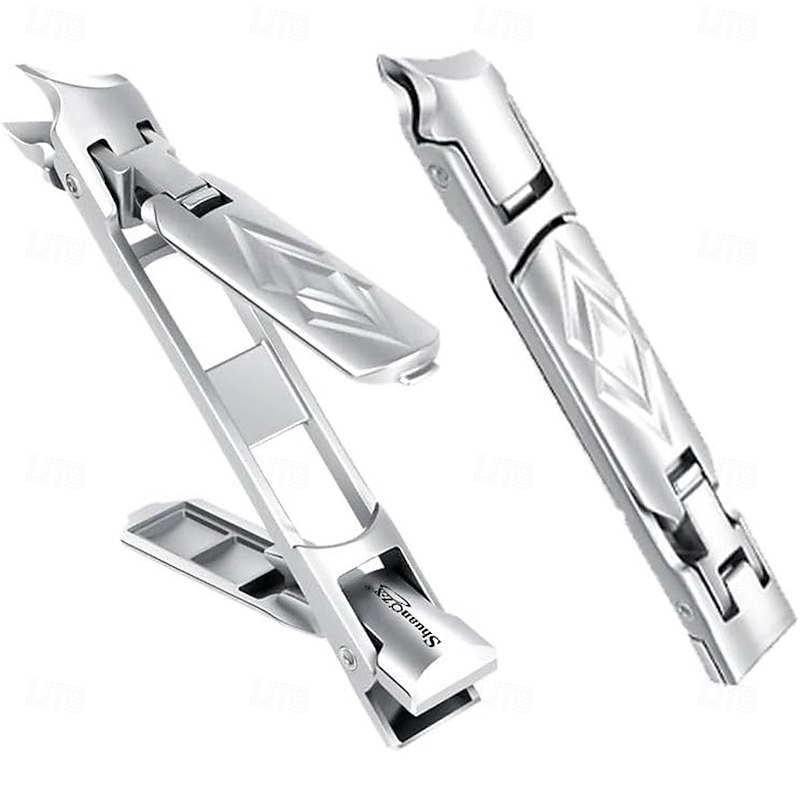 Nail Clippers,Wide Jaw Opening Anti-Splash Slanted Thickening Stainless Steel Toenail Clippers with Oblique Curved Blade, Portable Folding Dual-Use Nail Trimmer for Grooming