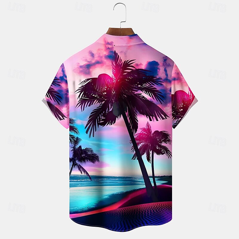 Men's Coconut Tree Landscape Tropical Plants Summer Hawaiian Shirt Button Up Shirt Aloha Shirt Short Sleeve Hawaiian Holiday Beach Wear Summer Spring Turndown 3D Print Collared Shirts Front One Pocket3