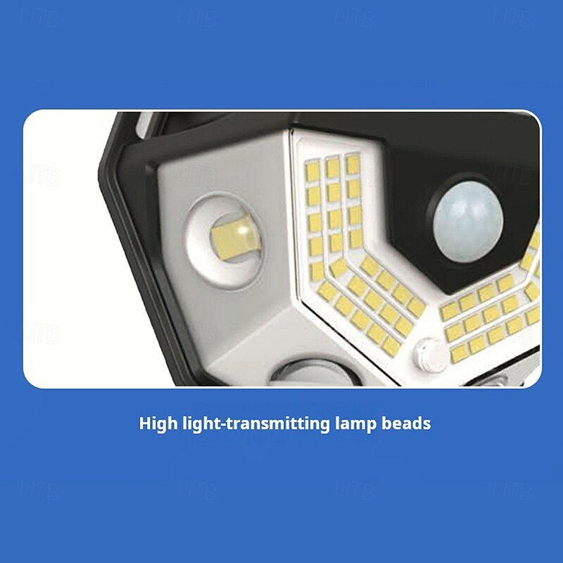 1 Pc Outdoor Solar Waterproof Wall Light 58 Led Beams Courtyard Porch Garage Garden Lighting Three Modes Intelligent Human Body Sensing Light Up And Down Wall Lights4