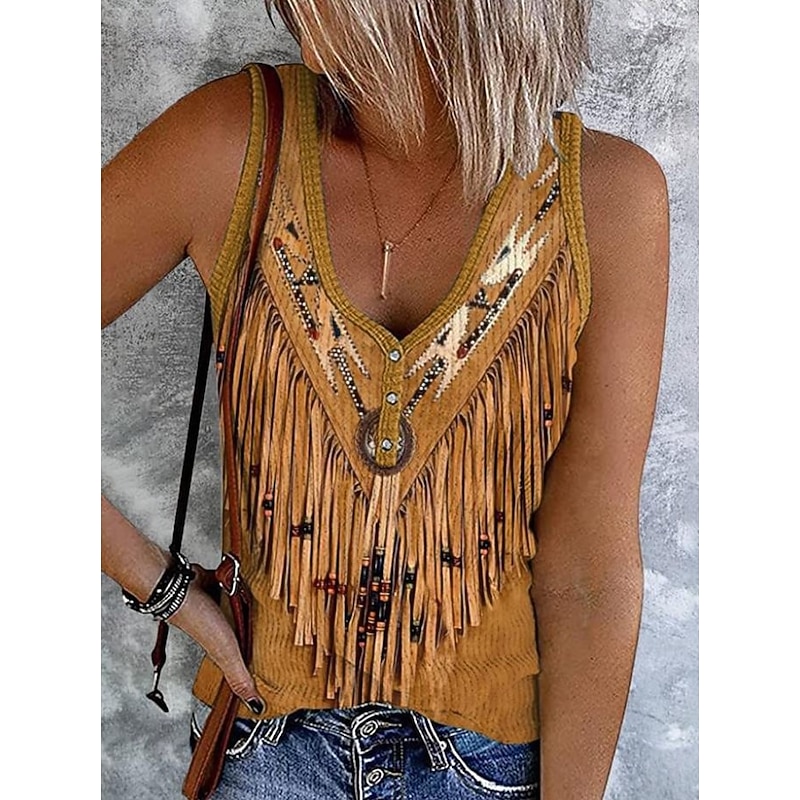 Women's Camisole Tank Top Graphic Color Block Bohemia Stylish Western Sleeveless Sleeveless V Neck Crop Tops Daily Holiday Going out Print Green Khaki Summer Spring