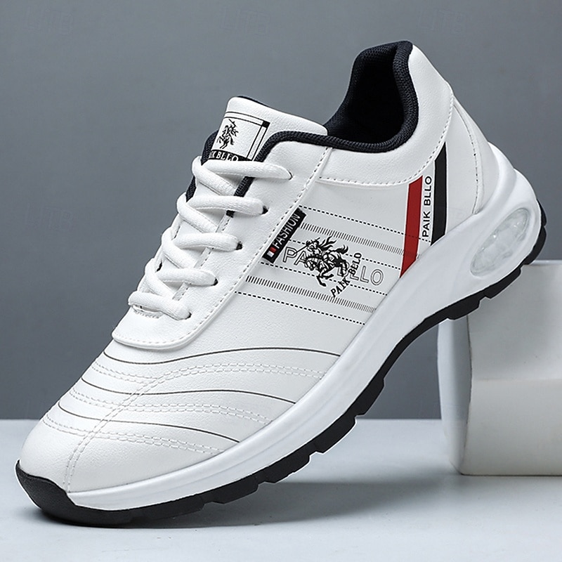 Men's White Sports Sneakers with Red Accent and Lightweight Design - Athletic, Stylish, Ideal for Casual Wear and Sports