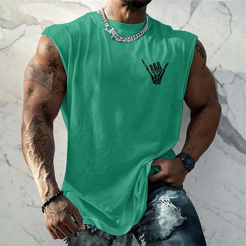 Men's Tank Top Vest Top Undershirt Sleeveless Shirt Sleeveless Crew Neck Summer Hand Fashion Designer Basic Print Vacation Street Going out White Red Blue Top Tee for Men3