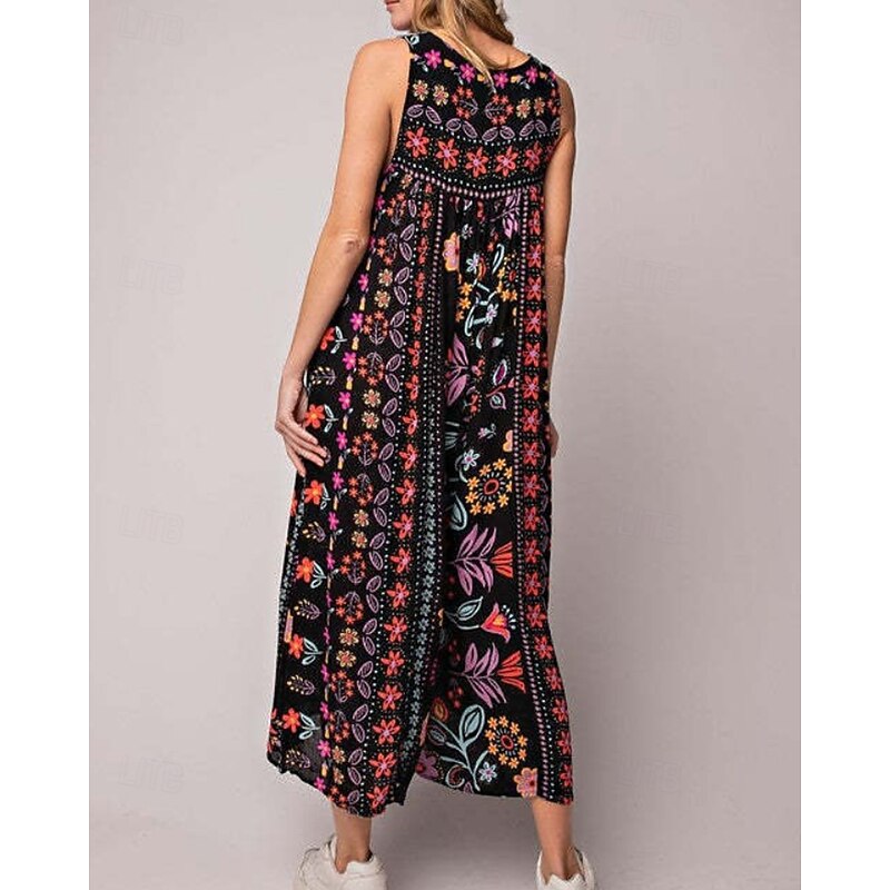 Women's Normal Jumpsuit Streetwear Floral Sleeveless U Neck Print Daily Going out Regular Fit Black Pink Green Summer3