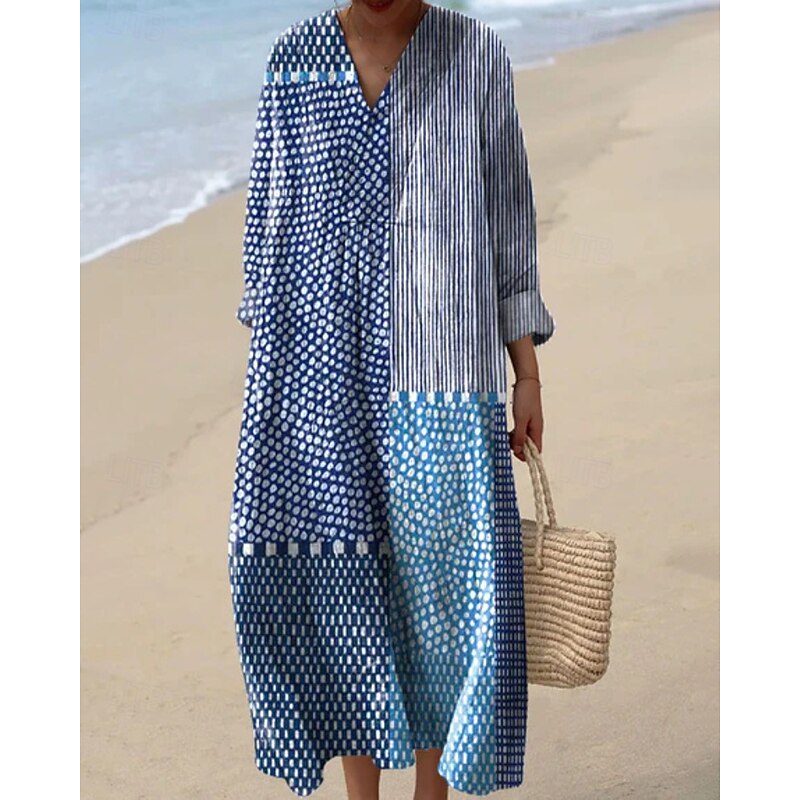 Women's Midi Dress Casual Dress Floral Dress Fashion Classic Modern Outdoor Vacation Holiday Regular Fit Flower Long Sleeve V Neck Blue Green Light Blue Summer3