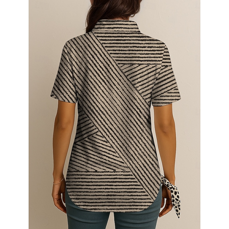 Women's Shirt Long Sleeve Button Down Blouse Graphic Geometric Striped Vintage Tropical Stylish Short Sleeve Shirt Collar Regular Tops Daily Yellow Pink Blue Purple Green Summer Spring2