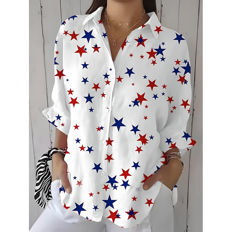 Women's Patriotic Shirt Graphic Flag Star Vintage Tropical Daily Regular Tops Work Daily s Print White Pink Blue Spring