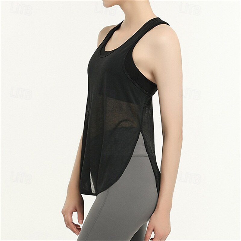 Women's Solid Colored Workout Tank Top Sport Shirt Sports Tank Top Side Split Quick Dry Breathable Tennis Golf Pickleball U Neck Black White Pink Tennis Clothing4