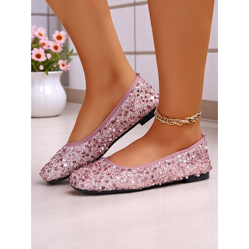 Women's Beige Sequin Ballet Flats - Comfortable and Chic Flats for Daily Dates and Casual Outings4
