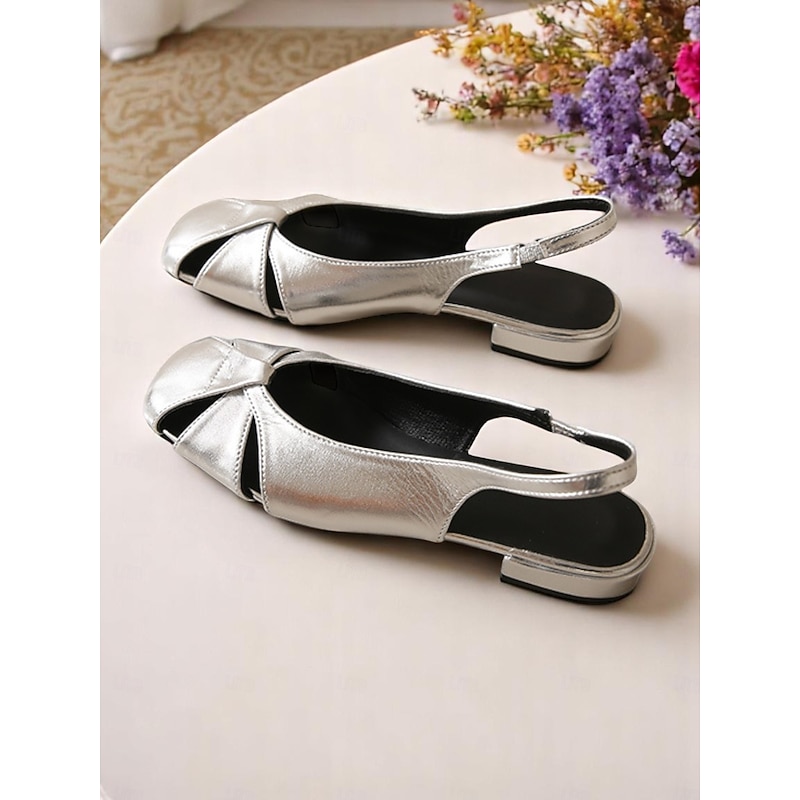 Women's Silver Open Toe Slingback Flats with Crisscross Design - Chic Daily Date Shoes for Modern Women3
