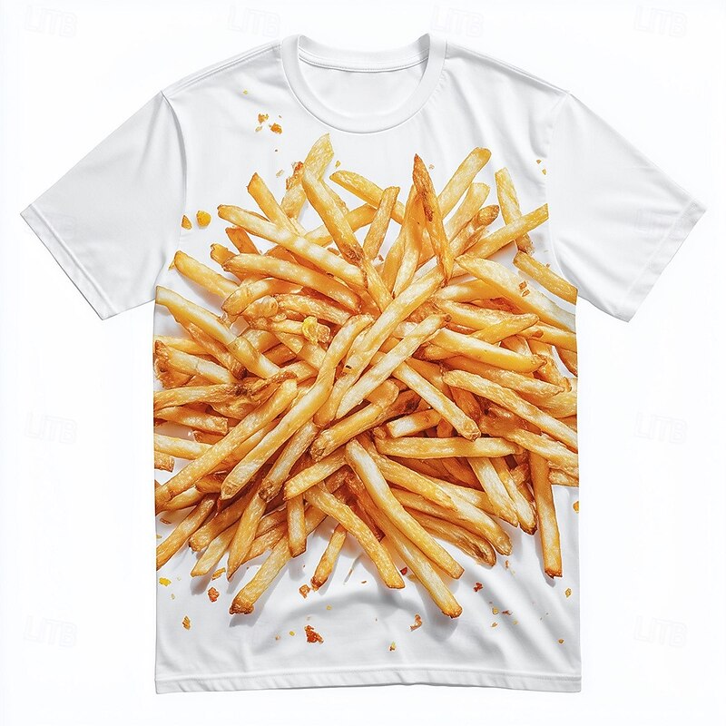Men's 3D Cartoon French fries T Shirt Short Sleeve T shirt 3D Print Crew Neck Shirt Exaggerated Designer Party Street Casual White 1 White Summer Spring Clothing Apparel S M L XL XXL XXXL 4XL2