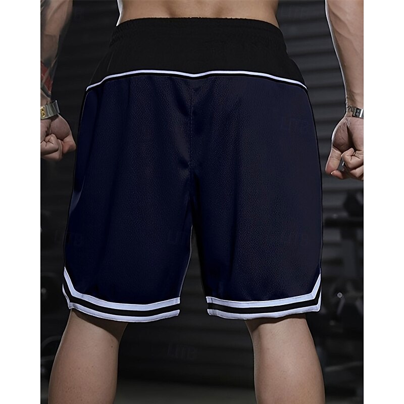 Men's Athletic Shorts Shorts Basketball Shorts Pocket Drawstring Elastic Waist Stripes Comfort Breathable Short Outdoor Sports Classic Casual Black Red3