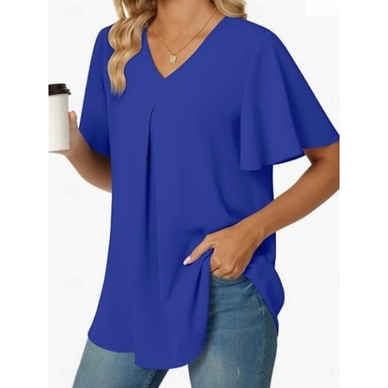 Women's T Shirt Plain Fashion Modern Casual Short Sleeve V Neck Regular Tops Daily Weekend Red Royal Blue Sky Blue Khaki Summer2