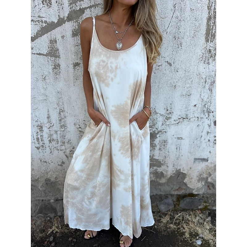 Women's Long Dress Maxi Dress Casual Dress Summer Dress Slip Dress Fashion Modern Daily Beach Weekend Regular Fit Tie Dye Sleeveless Spaghetti Strap Pink Navy Blue Apricot Summer