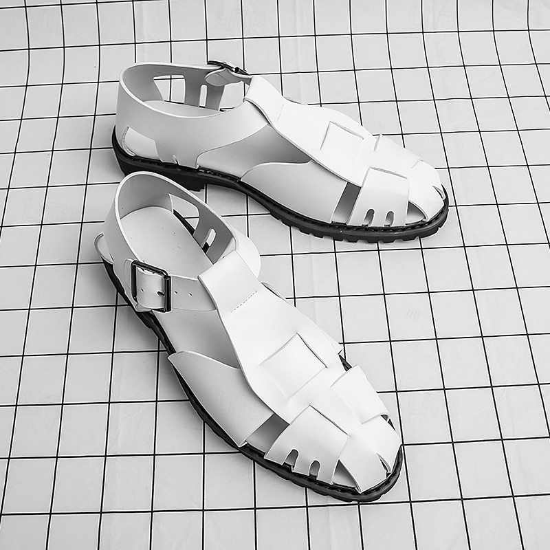 Men's White Open-Toe Faux Leather Sandals - Casual and Comfortable Summer Footwear for Outdoor Activities3