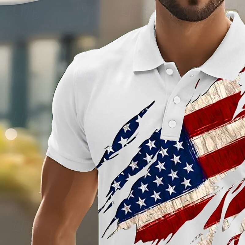 American Independence Day Men's American Flag Polo Short Sleeve Polo Shirts Collared Shirts Casual Outdoor Daily Wear 3D Print Summer White Pink Blue4