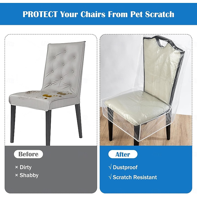 100% Waterproof Dining Chair Covers, Waterproof Kitchen Chair Protectors,Clear Plastic Seat Chair Protector,Keep Your Chair Away from Water Dust Stain and Pet Claws4