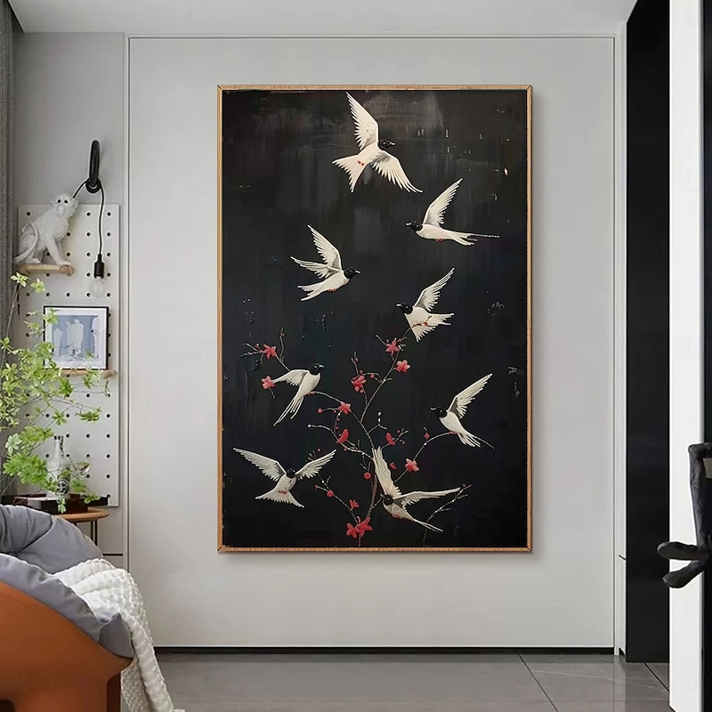 Handmade Original Flying Bird Oil Painting On Canvas Abstract Animal Wall Art for Home Decor With Stretched Frame Without Inner Frame Painting3