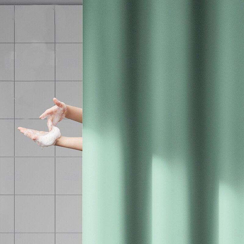 PEVA Shower Curtain Solid Colored Bath Curtain Waterproof Mildew Proof, Including Hooks 180x180cm 70"x70" Green White Black4