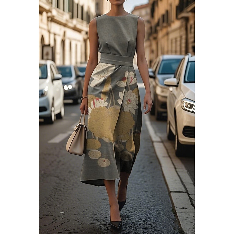 Women's Midi Dress Casual Dress Tank Dress Summer Dress Fashion Modern Daily Date Weekend Regular Fit Floral Sleeveless Crew Neck Red Rose Gray Summer