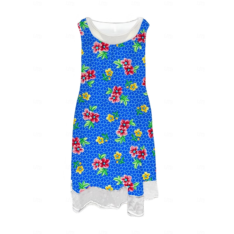Women's Midi Dress Tank Dress Fashion Classic Outdoor Daily Weekend Regular Fit Graphic Sleeveless Crew Neck Blue Summer Spring Fall3