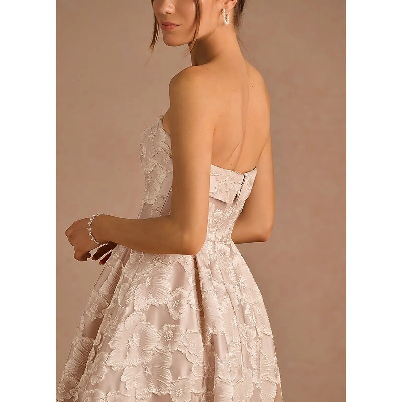 Floral Jacquard A-Line Cocktail Dresses Elegant Dress Formal Engagement Tea Length Midi Length Sleeveless Strapless with Pleats3