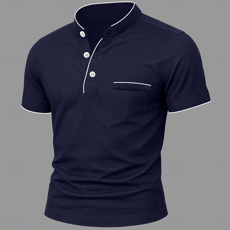 Men's Henley Shirt Tee Top Short Sleeves Patchwork Vintage Fashion Designer Color Block Front Pocket Henley Vacation Street Casual Summer Black White Wine Henley T-Shirt