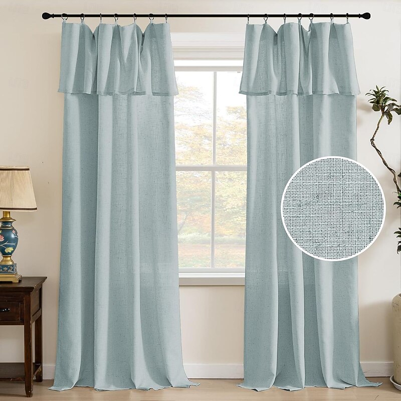Faux Linen Curtains with Valance Farmhouse Privacy Window Curtain for Living Room Bedroom Ring/Rod Pocket Light Filtering Curtain Drapes 1 Panel 11