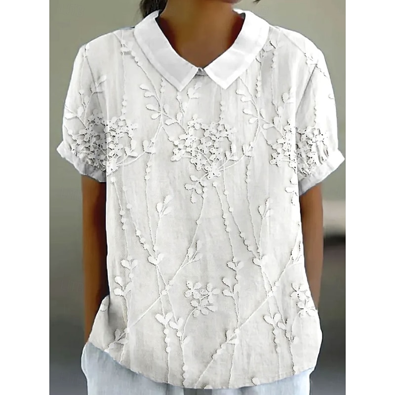 Women's Blouse 3D Print Floral Graphic Elegant Vintage Tropical Short Sleeve Shirt Collar Regular Tops Work Daily Print White Blue Summer Spring2