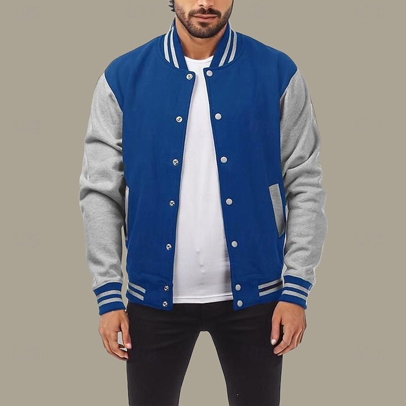 Men's Transition Jacket Varsity Jacket Baseball Physical Therapy Basic All Seasons Classic School Uniforms Regular Black Navy Blue Royal Blue Light Grey Jacket3
