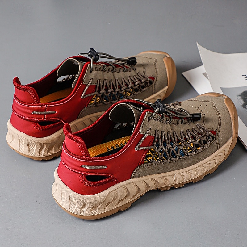 Men's Sneakers Red and Beige Sports Shoes with Durable Lacing System and Comfortable Fit for Running Hiking and Adventure2