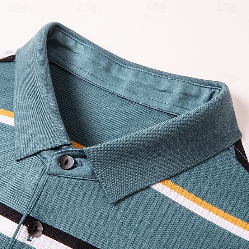 Men's Polo Formal Work Turndown Short Sleeve Basic Formal Striped Stripe Printing Summer Regular Fit Black Green Polo3