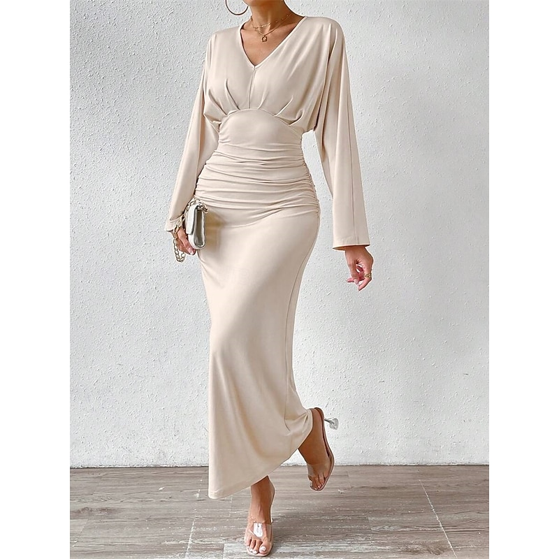 Dress Mother of the Bride Dress Elegant V Neck Floor Length Jersey Long Sleeve with Ruched2