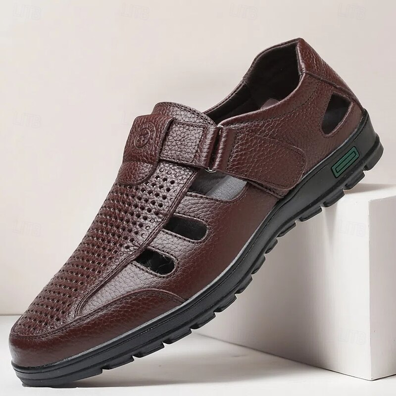 Men's Sandals Walking Casual PU Leather Breathable Comfortable Slip Resistant Buckle Black Brown Summer Spring Fall