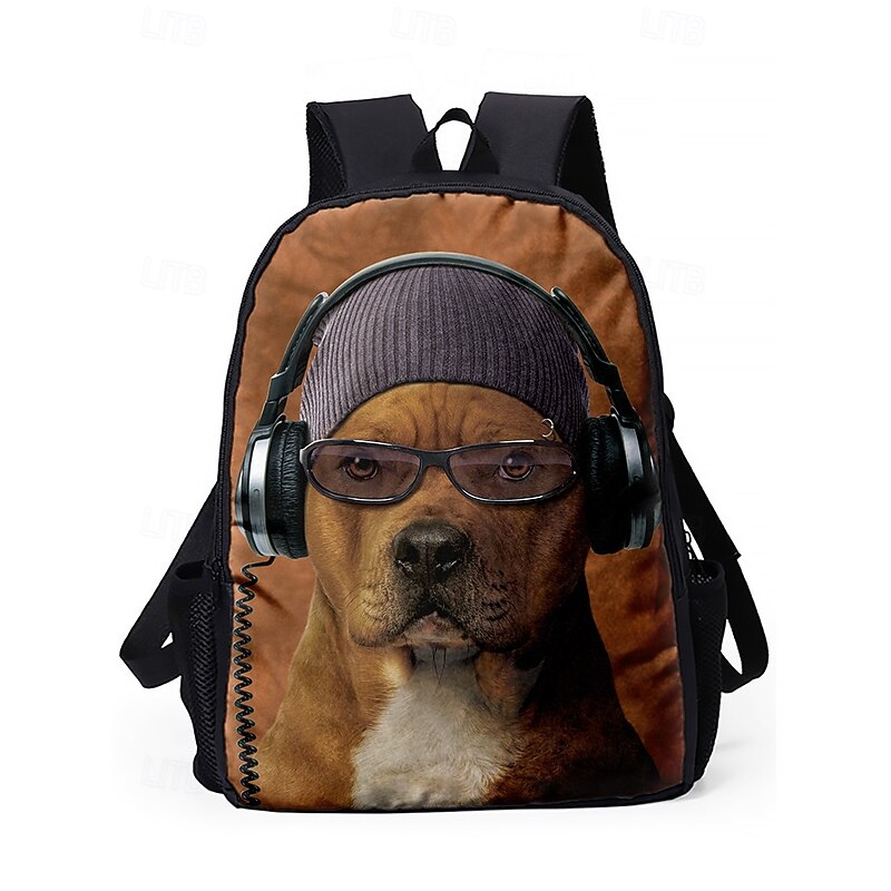 Boys 3-piece Cool Dog Headphones Printed Backpack Set - Stylish School Bag, Insulated Lunch Bag and Pencil Case for Primary School Students and Daily Use Vincent Hie4