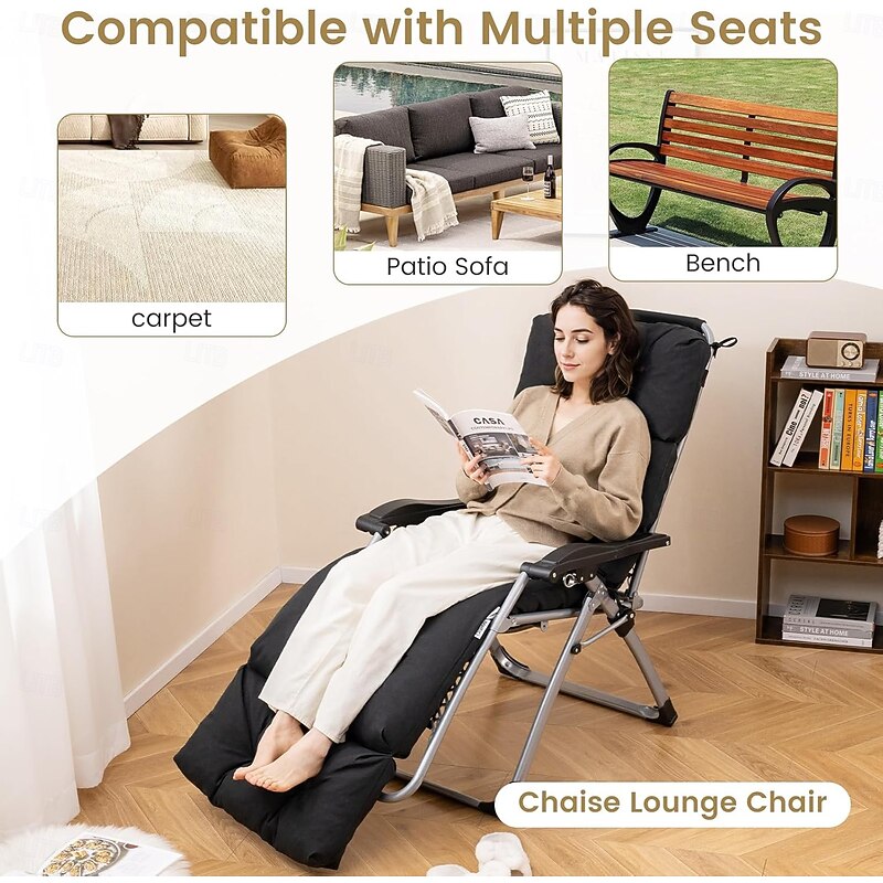 Waterproof Indoor/Outdoor Patio Chaise Lounge Cushion, Thickened Recliner w/ 4 String Ties, Lounge Chair Cushion for Pool Chair, Balcony Chair4