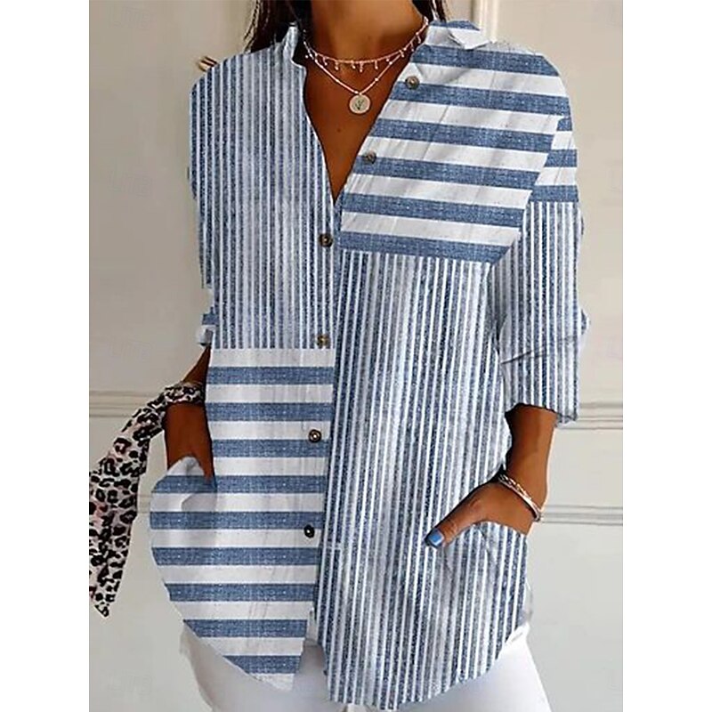 Women's Shirt Button Down Tunic Shirt Collar Long Sleeve Graphic Geometric Plaid Casual Regular Tops Work Daily s Print Yellow Pink Blue Orange Green Spring Fall2
